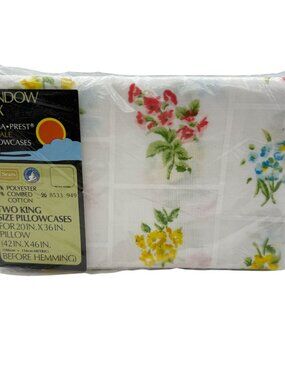 Sears Window Box King Pillowcases New Vintage Floral Percale Perma-Prest 2pk